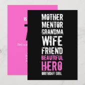 Uitnodiging op 70e verjaardag - Mam Beauful Hero (Voorkant / Achterkant)