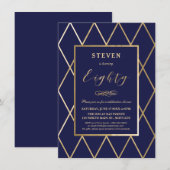 Uitnodiging op 80e verjaardag - Gold, legant, mari (Voorkant / Achterkant)