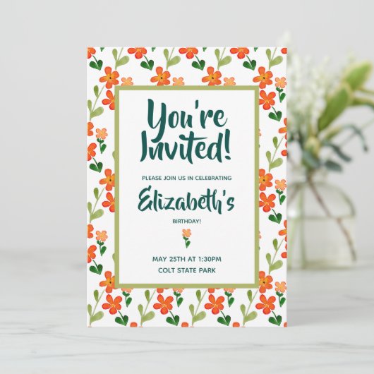 Uitnodiging op Bright Summer Flowers (Staand voorkant)