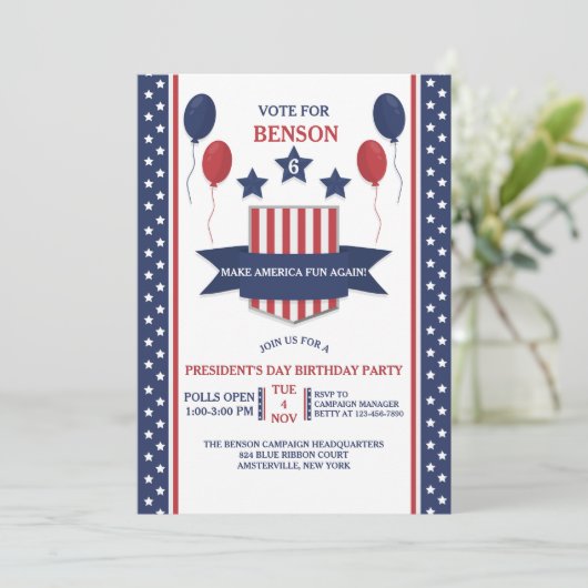 Uitnodiging op dag van rode witte en blauwe Presid (Staand voorkant)