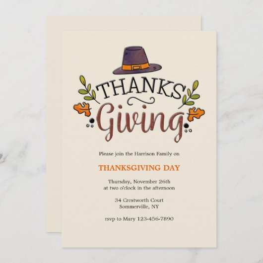 Uitnodiging op dag van Thanksgiving (Voorkant / Achterkant)