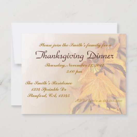 Uitnodiging op dag van Thanksgiving (Achterkant)