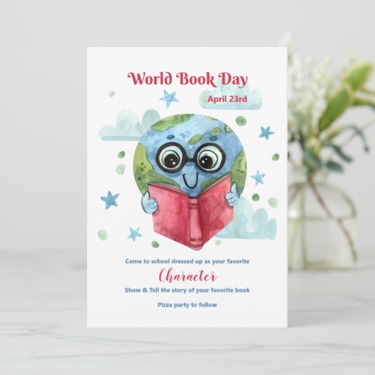 Uitnodiging op de wereldboekdag (Staand voorkant)