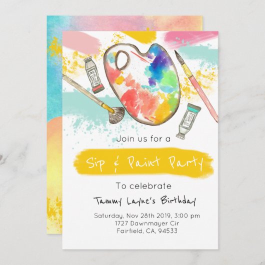 Uitnodiging op feestdag en verf voor volwassenen (Voorkant / Achterkant)