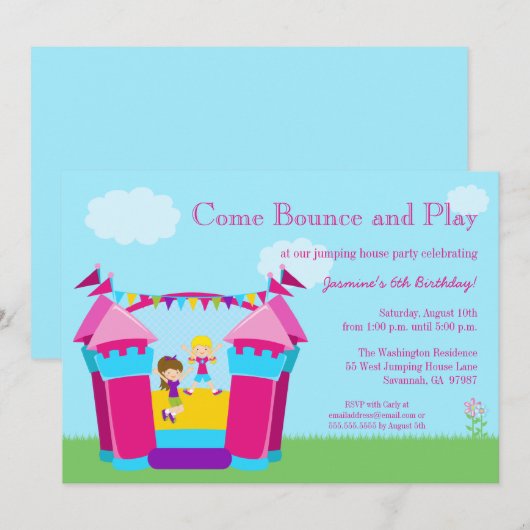 Uitnodiging op feestdag voor meisjes (Voorkant / Achterkant)