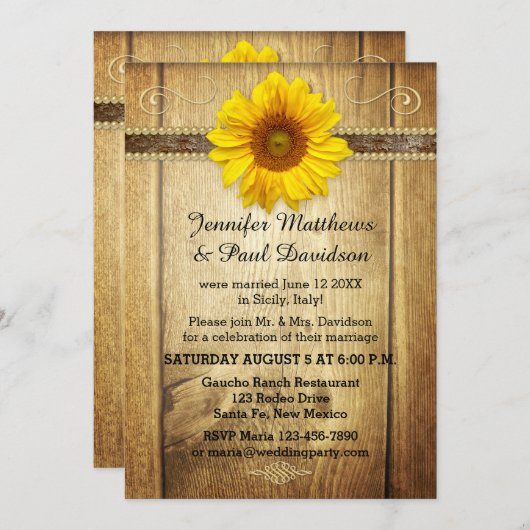 Uitnodiging op grond van de Country Sunflower Post (Voorkant / Achterkant)