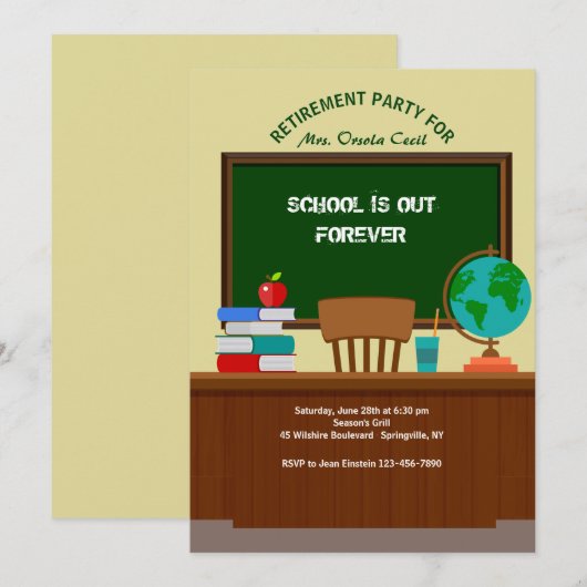 Uitnodiging op het bureau van de leraar (Voorkant / Achterkant)