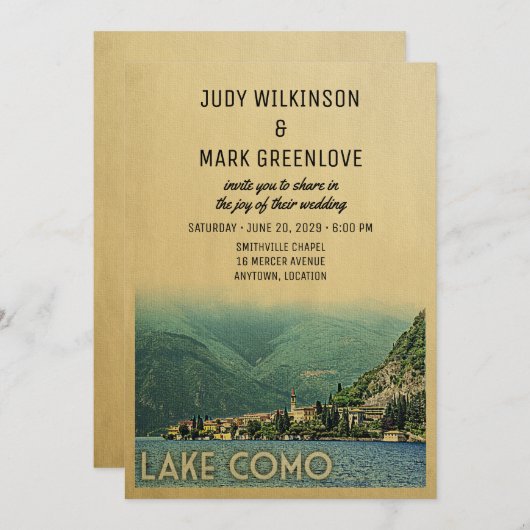 Uitnodiging op het Como-huwelijk Menaggio Italië (Voorkant / Achterkant)