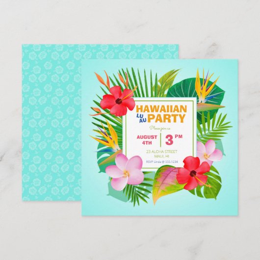 Uitnodiging op het Luau-plein Hawaiian (Voorkant / Achterkant)