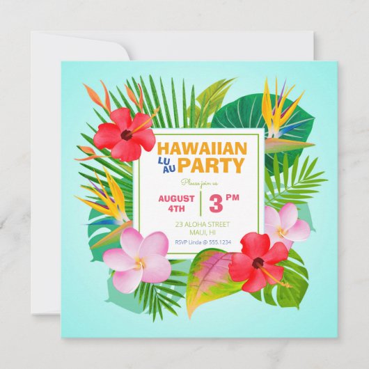 Uitnodiging op het Luau-plein Hawaiian (Voorkant)