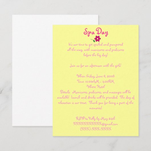 Uitnodiging op Spa Day (Voorkant / Achterkant)