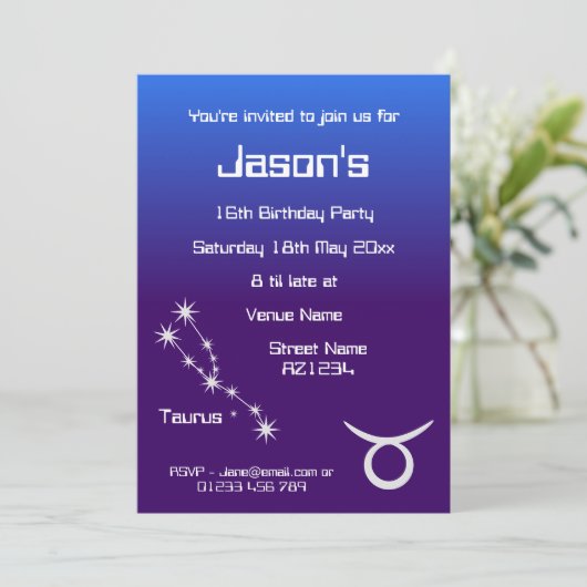 Uitnodiging op speciale Taurus Zodiac Galaxy Party (Staand voorkant)