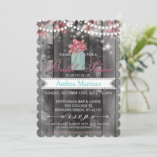 Uitnodiging op uitnodiging van Rustic Mason Jar Br (Staand voorkant)