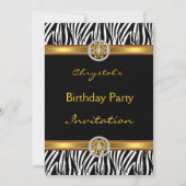 Uitnodiging op verjaardag Animal Zebra Gold Jewel (Voorkant)