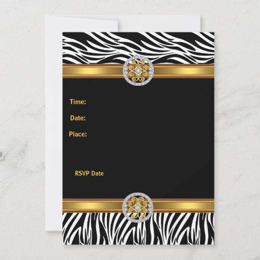 Uitnodiging op verjaardag Animal Zebra Gold Jewel (Achterkant)