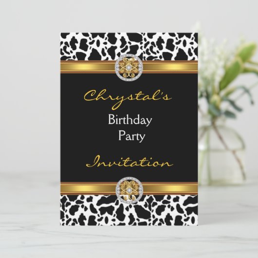 Uitnodiging op verjaardag Koe van gouden juwelen (Staand voorkant)