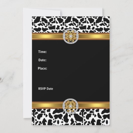 Uitnodiging op verjaardag Koe van gouden juwelen (Achterkant)