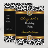 Uitnodiging op verjaardag Koe van gouden juwelen (Voorkant / Achterkant)