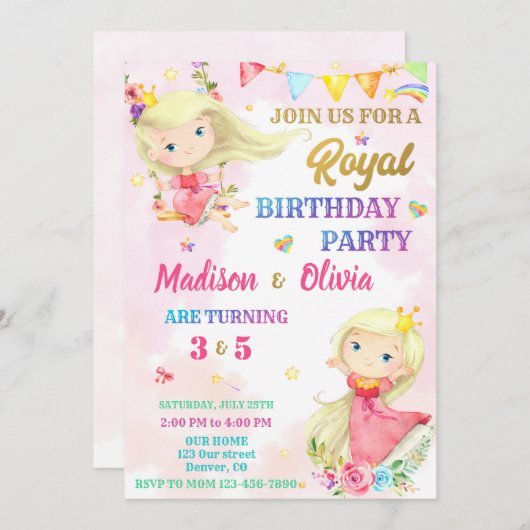 Uitnodiging op verjaardag prinses - Koninklijke ui (Voorkant / Achterkant)