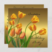 Uitnodiging op zaterdag 50e Elegant Tulps Gold (Voorkant / Achterkant)