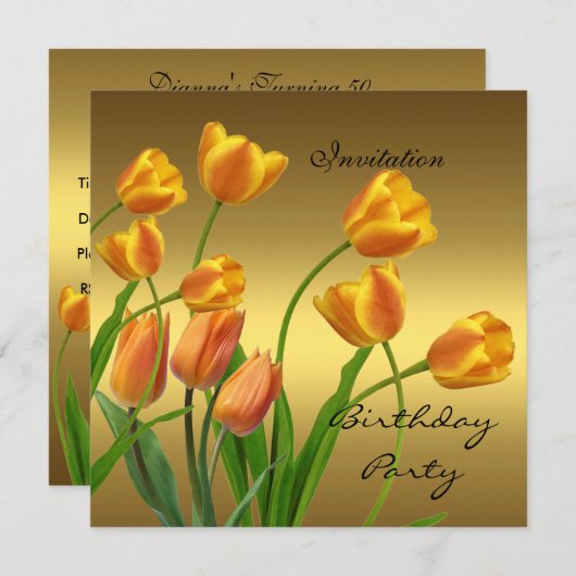 Uitnodiging op zaterdag 50e Elegant Tulps Gold (Voorkant / Achterkant)