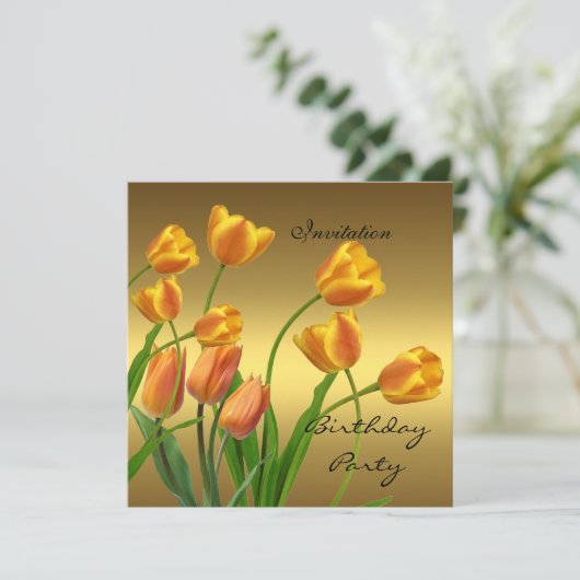 Uitnodiging op zaterdag 50e Elegant Tulps Gold (Staand voorkant)