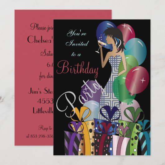 Uitnodiging op zaterdag, Classy Girl's Party (Voorkant / Achterkant)