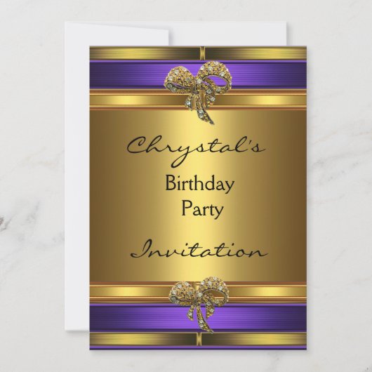 Uitnodiging op zaterdag Paarse gouden handdoeken (Voorkant)
