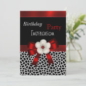 Uitnodiging op zaterdag Rood Zwarte Floral Bow (Staand voorkant)