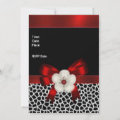 Uitnodiging op zaterdag Rood Zwarte Floral Bow (Achterkant)