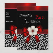 Uitnodiging op zaterdag Rood Zwarte Floral Bow (Voorkant / Achterkant)