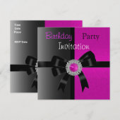 Uitnodiging op zaterdag Zwarte Helderroze juwelen (Voorkant / Achterkant)