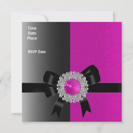 Uitnodiging op zaterdag Zwarte Helderroze juwelen (Achterkant)