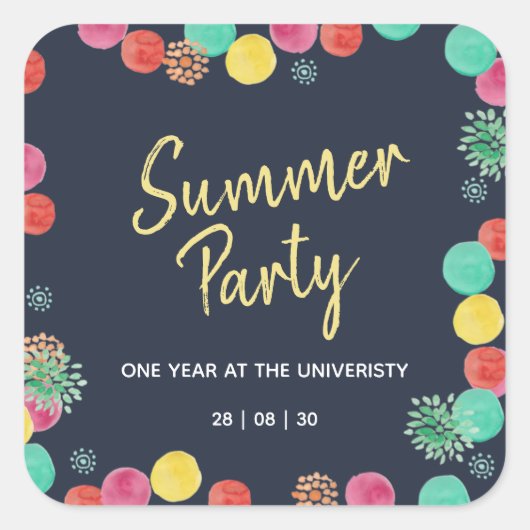 Uitnodiging op zomerfeestdag vierkante sticker (Voorkant)