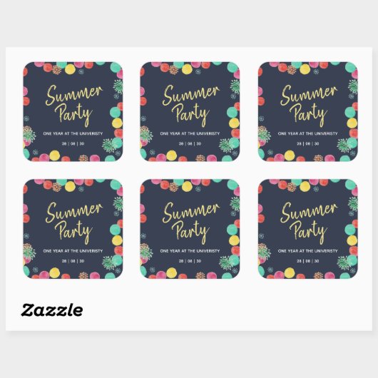 Uitnodiging op zomerfeestdag vierkante sticker (Vel)