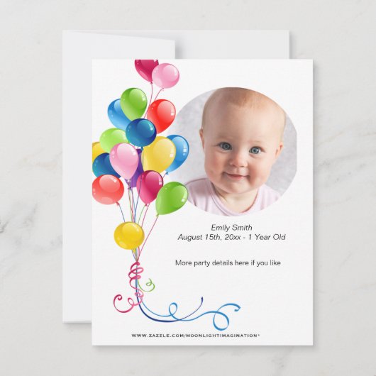 Uitnodiging op zondag met kleurrijke ballonnen (Achterkant)