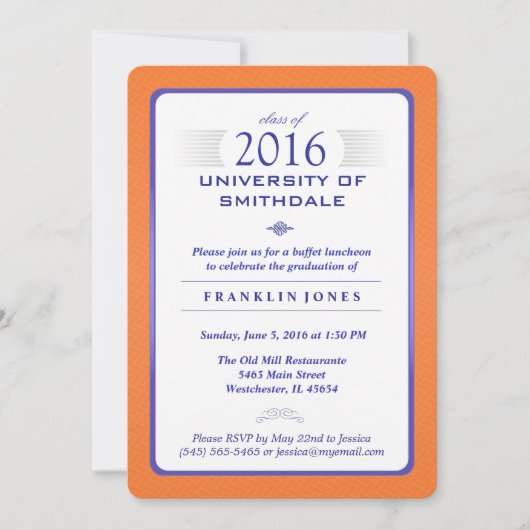 Uitnodiging Oranje & blauwe formele GraduPartij (Voorkant)