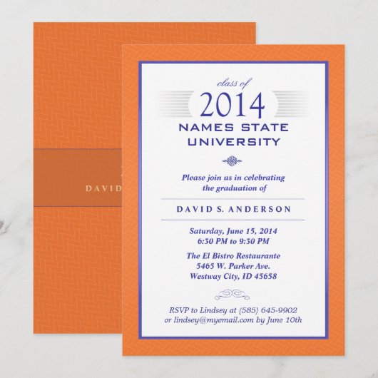Uitnodiging Oranje & blauwe formele GraduPartij (Voorkant / Achterkant)