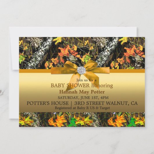 Uitnodiging Oranje Bow Camo Baby shower (Achterkant)