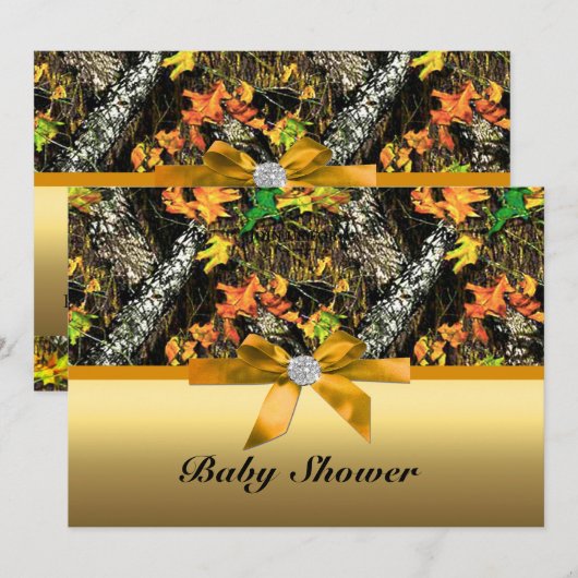 Uitnodiging Oranje Bow Camo Baby shower (Voorkant / Achterkant)