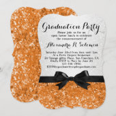 Uitnodiging Oranje Glittery Bow Graduy Party (Voorkant / Achterkant)