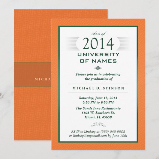 Uitnodiging Oranje & groene formele GraduPartij (Voorkant / Achterkant)