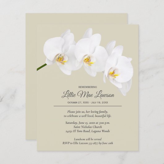 Uitnodiging Orchidee Bloem Herdenkingsfeest (Voorkant / Achterkant)