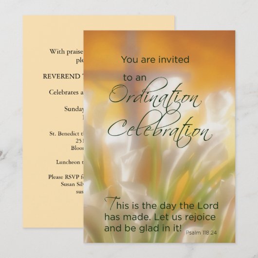 Uitnodiging Ordinatie Lelies & Kruis (Voorkant / Achterkant)