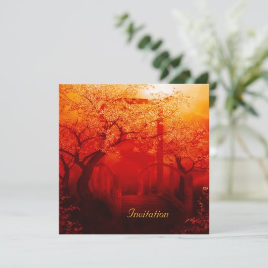 Uitnodiging Oriental Red Gold Bridge (Staand voorkant)