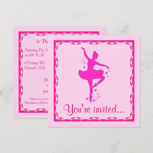 Uitnodiging overweging: Ballerina in Roze (Voorkant / Achterkant)