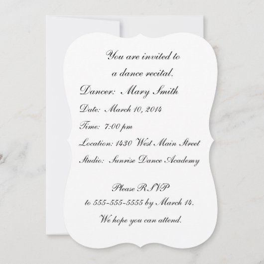 Uitnodiging, overweging Dance, ballet Kaart (Achterkant)