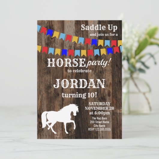 Uitnodiging paarden verjaardagsfeestje (Staand voorkant)