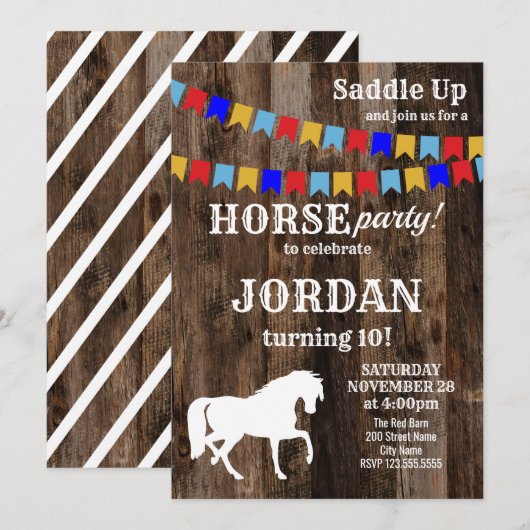 Uitnodiging paarden verjaardagsfeestje (Voorkant / Achterkant)