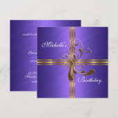 Uitnodiging Paars & Goud Abstract (Voorkant / Achterkant)